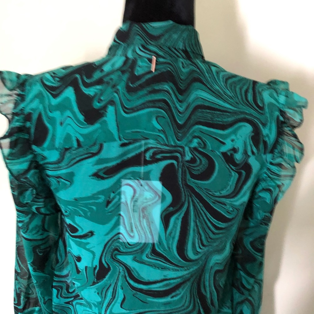 Misa LA Blouse Ruffle Sheer Green Black Anita NWT - Picture 9 of 10